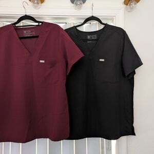 FIGS Men's V-Neck Scrub Shirt - Black and Burgundy XXL Each Has (1) Chest Pocket
